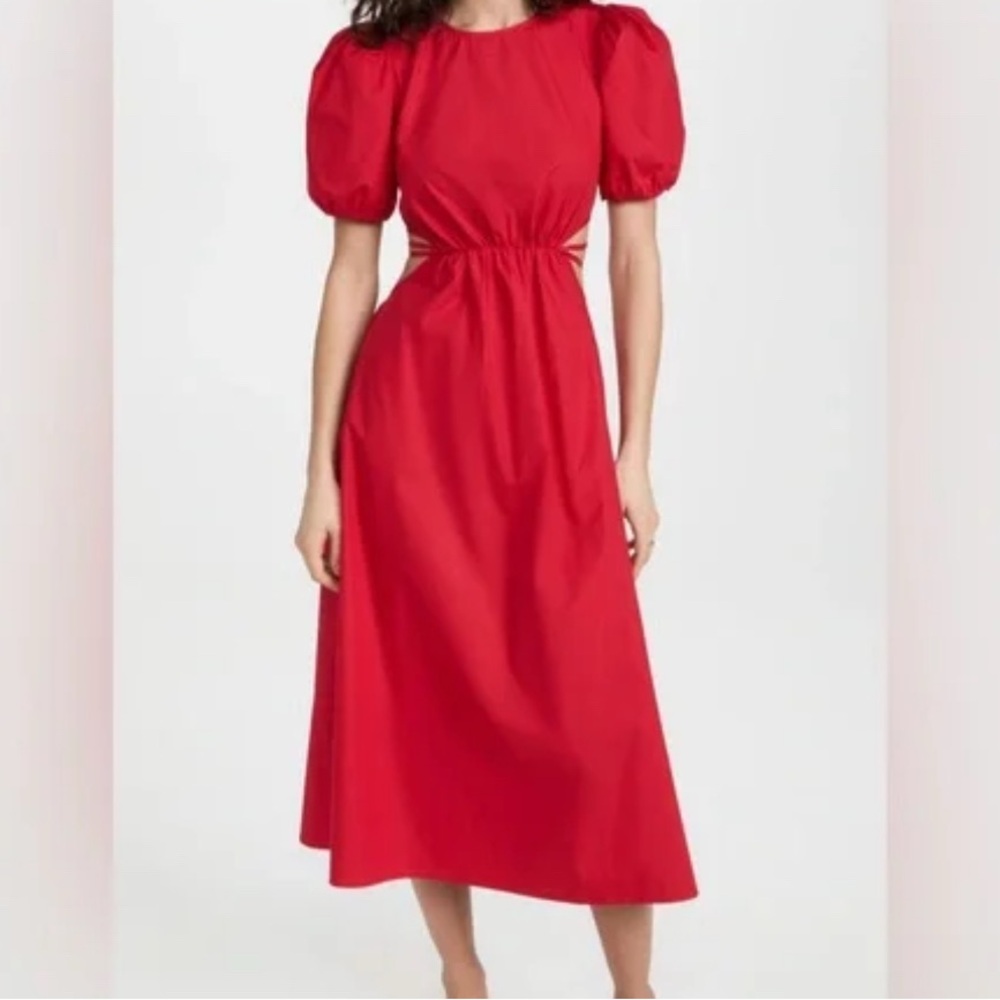 Zara Red High Low Dress with Puff Sleeves